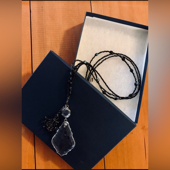 Beaded Black 21” Sun Catcher Door Hanger w Vintage Italian Chandelier Crystal - Picture 6 of 9